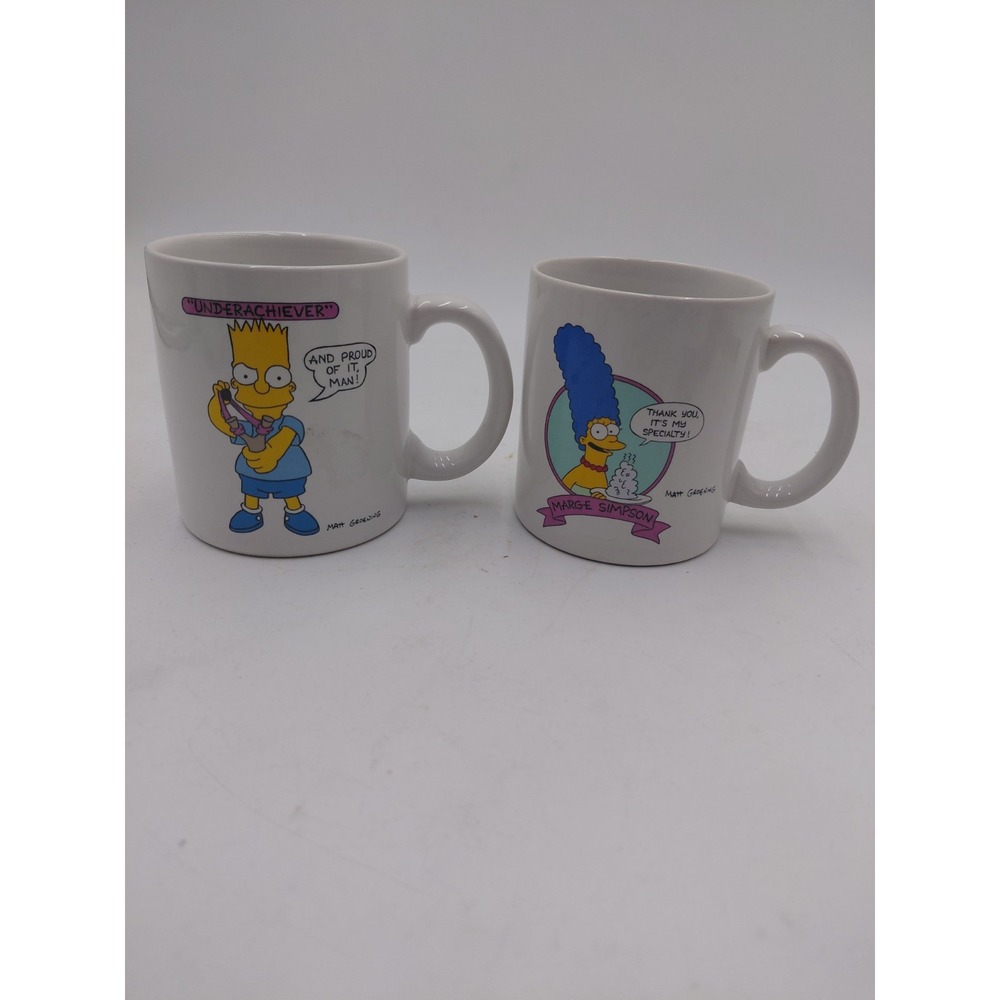2 Vtg 90s THE SIMPSONS Coffee Mug Lot Bart & Marg Cartoon TV Character
